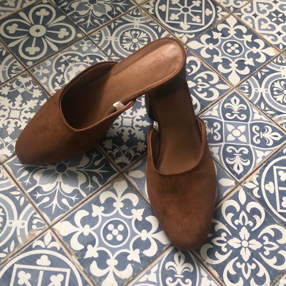 Brown suede mules